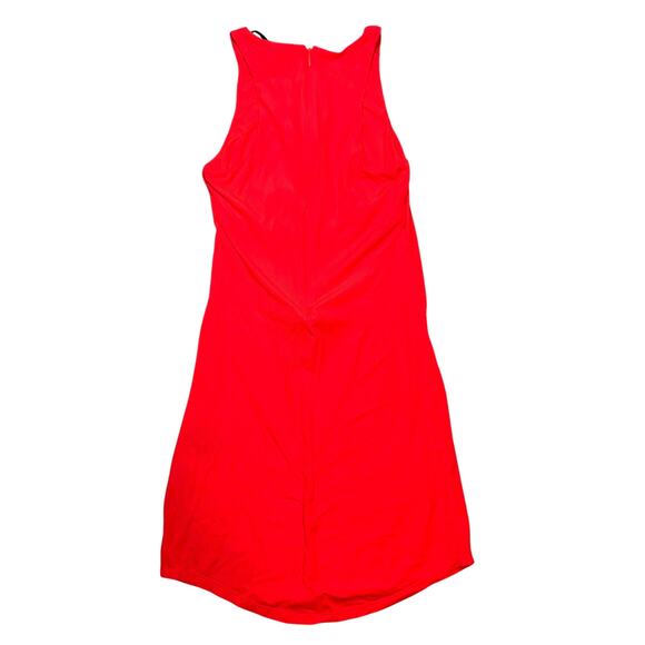 H:ours Neon Coral Ribbed Bodycon Mini Dress XS NWT Curve Hem Zip Back - Picture 3 of 6
